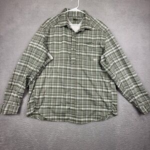 REI Co-op XL Mens Performance Plaid‎ Button Up Shirt Outdoor Hiking Travel Green